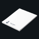 Nautical Navy Blue Boat Name Anchor Notizblock<br><div class="desc">Make your boat's name stand out with our nautical anchor notepad you can easily personalize,  creating a custom and classic look. It's the perfect way to add a unique,  sea-faring touch to your vessel.</div>
