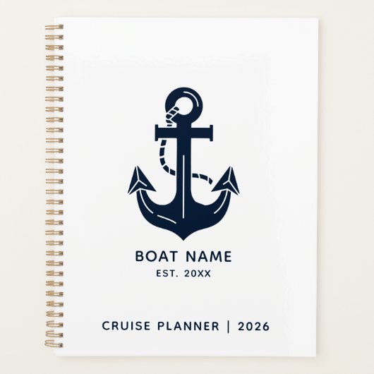 Nautical Navy Blue Boat Name Anchor Planer (Vorderseite)