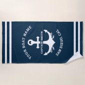 Nautical Navy Blue Boat Name Strandtuch (Vorderseite)