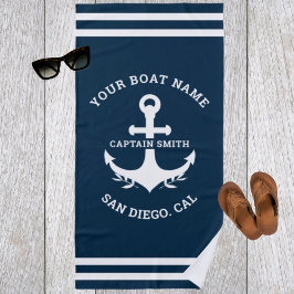 Nautical Navy Blue Boat Name Strandtuch