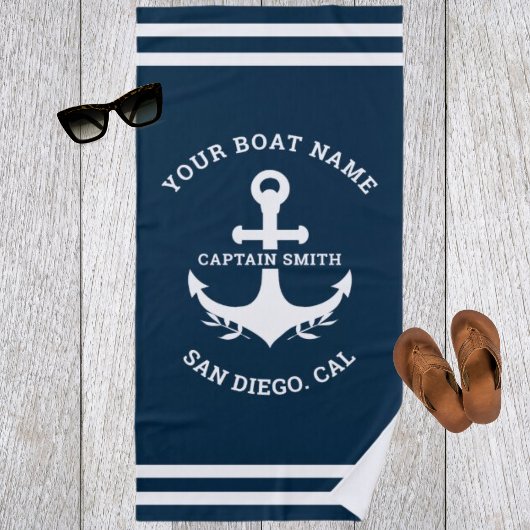 Nautical Navy Blue Boat Name Strandtuch