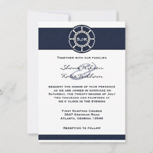 Nautical Navy Blue Boat Wheel Wedding Einladung