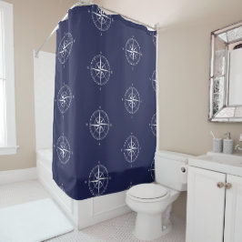 Nautical Navy Blue Coastal Compass Rose Badezimmer Duschvorhang