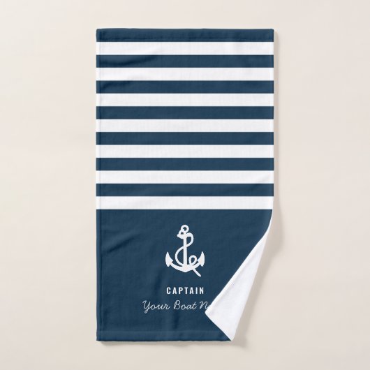 Nautical Navy Blue Custom Boat Name gestreift Handtuch (Handtuch)
