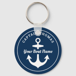 Nautical Navy Blue Custom Captain Boat Name Schlüsselanhänger