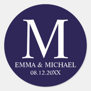 Nautical Navy Blue Elegante Monogram Gastgeschenk  Runder Aufkleber