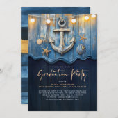 Nautical Navy Blue & Gold Anker Graduation Party Einladung (Vorne/Hinten)
