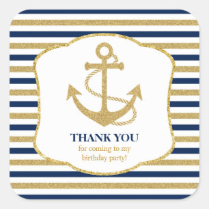 Nautical Navy Blue Gold Anker Vielen Dank Quadratischer Aufkleber