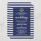 Nautical Navy Blue Gold Wedding Abend Empfang Einladung (Vorne/Hinten)