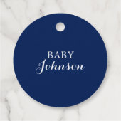 Nautical Navy Blue Gold White Stripes Baby Dusche Geschenkanhänger (Rückseite)