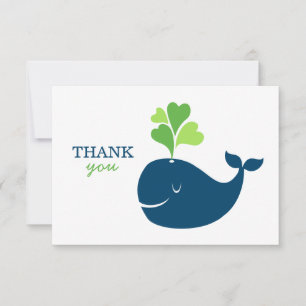 Nautical Navy Blue Green Whale Boy Baby Dusche Dankeskarte