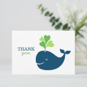 Nautical Navy Blue Green Whale Boy Baby Dusche Dankeskarte (Stehend Vorderseite)