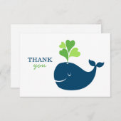 Nautical Navy Blue Green Whale Boy Baby Dusche Dankeskarte (Vorne/Hinten)