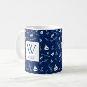 Nautical Navy Blue Initial Coffee Tasse (Vorderseite Links)