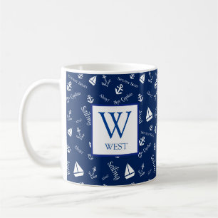 Nautical Navy Blue Initial Coffee Tasse