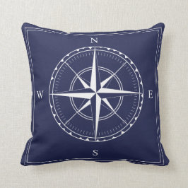 Nautical Navy Blue Old Ships Kompass Design Kissen