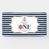 Nautical Navy Blue ONE First 1st Birthday Party Banner (Horizontal)