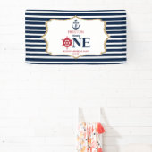 Nautical Navy Blue ONE First 1st Birthday Party Banner (InSitu)