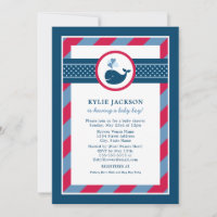 Nautical Navy Blue Red Whale Boy Baby Dusche