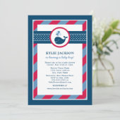 Nautical Navy Blue Red Whale Boy Baby Dusche Einladung (Stehend Vorderseite)