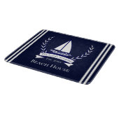 Nautical Navy Blue Sailboat Coastal Mit Monogramm  Schneidebrett (Ecke)
