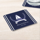 Nautical Navy Blue Sailboat Küste Mit Monogramm Rechteckiger Pappuntersetzer (angewinkelt)