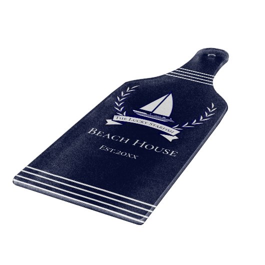 Nautical Navy Blue Sailboat Küste Mit Monogramm Schneidebrett (Ecke)