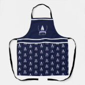 Nautical Navy Blue Sailboat Küste Mit Monogramm Schürze (Vorderseite)