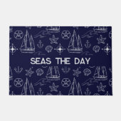 Nautical Navy Blue Sailboat Pattern Fußmatte (Vorderseite)