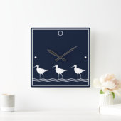 Nautical Navy Blue Sandpipers Shore Bird Quadratische Wanduhr (Zuhause)