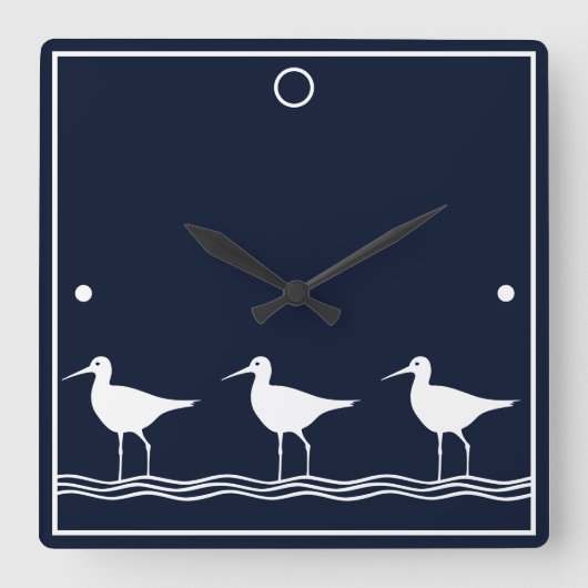 Nautical Navy Blue Sandpipers Shore Bird Quadratische Wanduhr (Vorderseite)