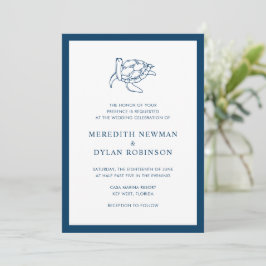 Nautical Navy Blue Sea Turtle Elegante Wedding Einladung