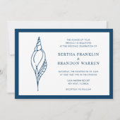Nautical Navy Blue Seashell Beach Elegante Hochzei Einladung (Vorderseite)
