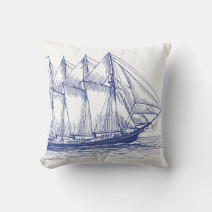 Nautical Navy Blue Ship Schooner Kissen