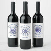 Nautical Navy Blue Ship Whep Name Sailing Weinetikett (Flaschen)