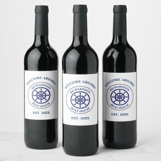 Nautical Navy Blue Ship Whep Name Sailing Weinetikett (Flaschen)