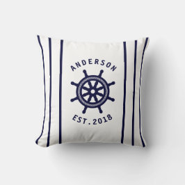 Nautical Navy Blue Ships Wheel Personalisiert Kissen