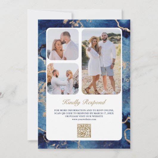 Nautical Navy Blue Starfish Foto QR Code Hochzeit Einladung (Rückseite)
