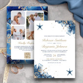 Nautical Navy Blue Starfish Foto QR Code Hochzeit Einladung