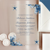 Nautical Navy Blue Starfish Wedding Acryleinladungen