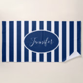 Nautical Navy Blue Strike Add Name Script hinzufüg Strandtuch (Vorderseite)