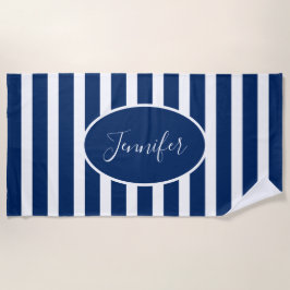 Nautical Navy Blue Strike Add Name Script hinzufüg Strandtuch