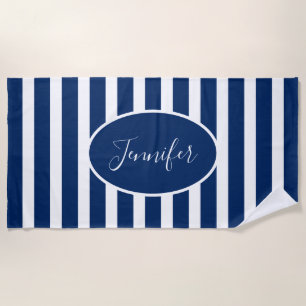 Nautical Navy Blue Strike Add Name Script hinzufüg Strandtuch