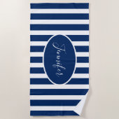 Nautical Navy Blue Strike Add Name Script hinzufüg Strandtuch (Vorderseite)