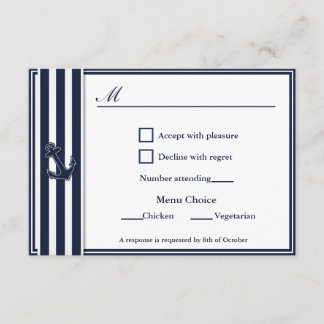 Nautical Navy Blue Swallows UAWG 2 Menu Choice RSVP Karte