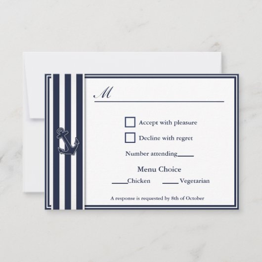 Nautical Navy Blue Swallows UAWG 2 Menu Choice RSVP Karte (Vorderseite)