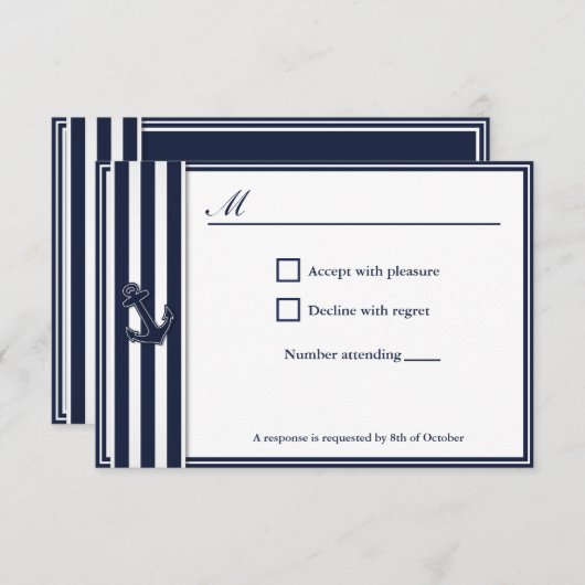 Nautical Navy Blue Swallows UAWG Invitititition RSVP Karte (Vorne/Hinten)