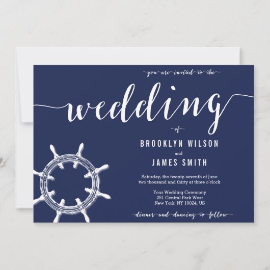 Nautical Navy Blue Wedding Invitation Wheel Einladung (Vorderseite)