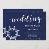 Nautical Navy Blue Wedding Invitation Wheel Einladung (Vorne/Hinten)