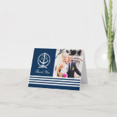 Nautical Navy Blue Wedding Monogram Foto Dankeskarte (Vorderseite)